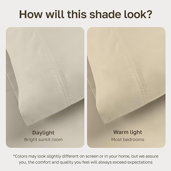 Luxuriously Soft Premium 600 Thread Count, 100% Cotton Set of 2 Cases, Crisp Pillowcases Queen Size Set of 2 Fits Standard & Queen Pillows - Cream (Warm Ivory)