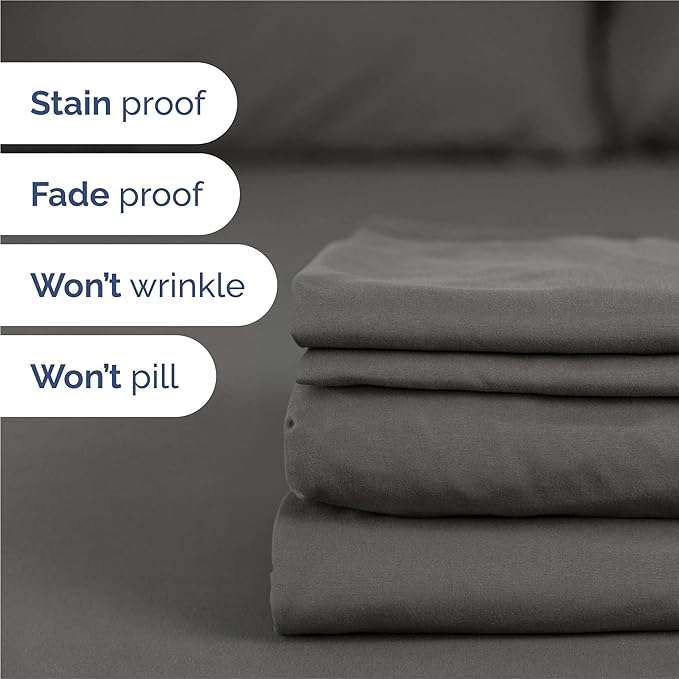 Split King Size 5 Piece Sheet Set - Comfy Breathable & Cooling Sheets - Hotel Luxury Bed Sheets for Women & Men - Deep Pockets, Easy-Fit, Soft & Wrinkle Free Sheets - Charcoal Oeko-Tex Bed Sheet Set