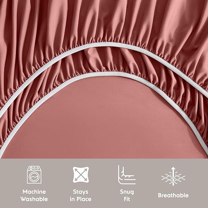 Nestl Extra Deep Queen Sheet Set - 6 Piece Breathable & Cooling Sheets - Hotel Luxury Bedding Set w/18-24 Inch Deep Pockets - Easy & Secure Fit - Super Soft, Wrinkle Free & Comfy - Pink Clay