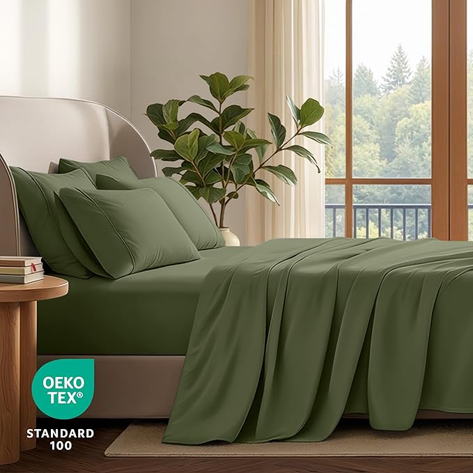 Bare Home Hotel Luxury Twin XL Sheet Set, Extra Soft - 4 Piece Set - Deep Pockets - Easy Fit - Cooling & Breathable - Wrinkle, Fade, Stain Resistant - Includes 2 Pillowcases (Twin XL, Cypress)