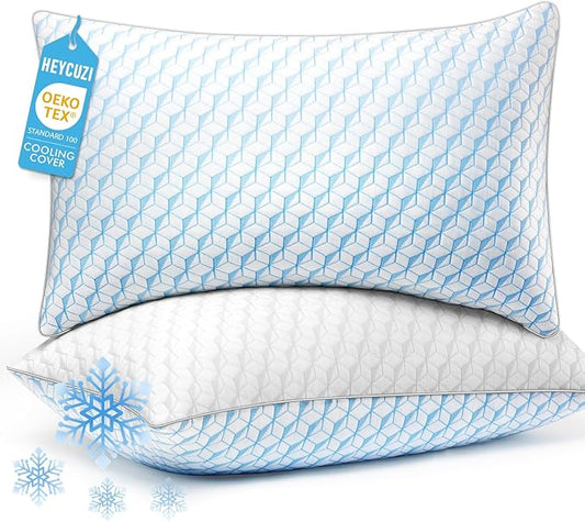 Bed Pillows Queen Size for Sleeping - Breathable Cooling Down Alternative Soft Pillows Set of 2 for Side, Back, and Stomach Sleepers - Hotel Quality Fluffy Microfiber Fill Skin-Friendly