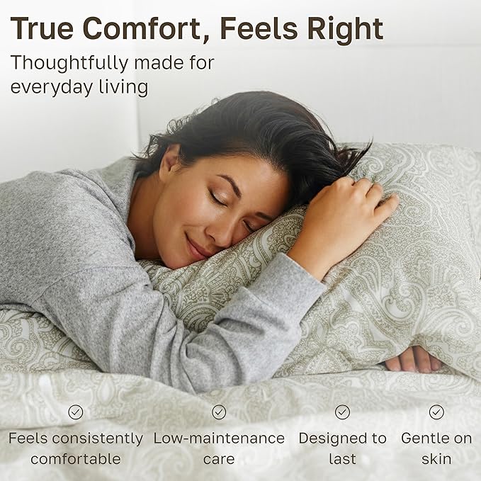 California Design Den Soft 100% Cotton Sheets Twin Size Set, 400 Thread Count Good Housekeeping Award Winner, Smooth Sateen Finish, Cozy and Durable Cotton Bedding Set - Paisley Beige
