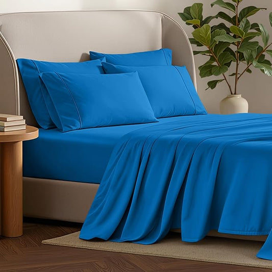 Bare Home Hotel Luxury Twin Sheet Set, Extra Soft - 4 Piece Set - Deep Pockets - Easy Fit - Cooling & Breathable - Wrinkle, Fade, Stain Resistant - Includes 2 Pillowcases (Twin, Medium Blue)