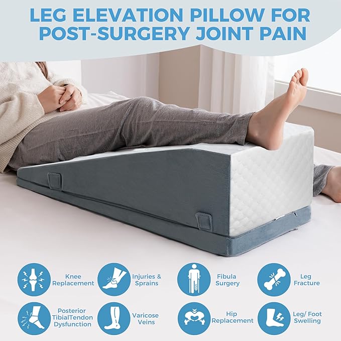 Ganondorf Leg Elevation Pillow, Premium Foam Leg Support Adjustable Wedge Pillow Relieves Joint Pain After Surgery Ergonomic Curve for Leg Support Promote Blood Circulation Single Leg