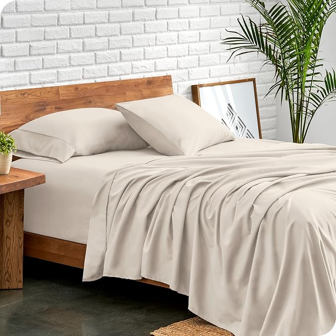 Bare Home Split Head Flex King Sheet Set - 1800 Ultra-Soft Microfiber Bed Sheets - Double Brushed - Deep Pockets - Easy Fit - 4 Piece Set - Bedding Sheets & Pillowcases (Wheat)