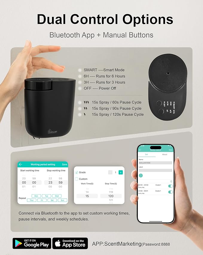 Plug in Diffuser - 800 Sq Ft,No Wobble Design,Secure Wall Fit,Timer Control&Scent Intensity Button,Bluetooth APP,Waterless Scent Diffusers Home,Essential Oil Plug in Wall Diffuser – Black