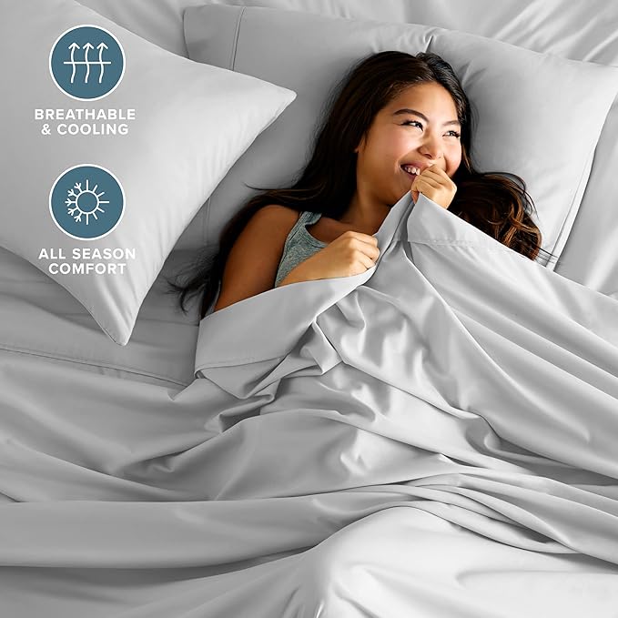 Bare Home Hotel Luxury Twin XL Sheet Set, Extra Soft - 4 Piece Set - Deep Pockets - Easy Fit - Cooling & Breathable - Wrinkle, Fade, Stain Resistant - Includes 2 Pillowcases (Twin XL, Cloud Grey)