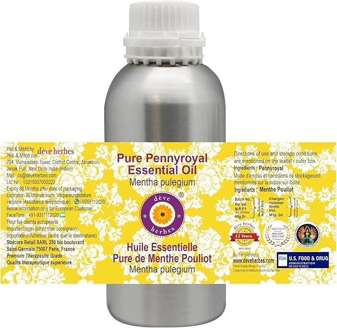 Deve Herbes Pure Pennyroyal Essential Oil (Mentha pulegium) Steam Distilled 1250ml (42 oz)