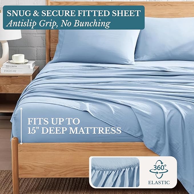 Casa Platino California King Size Sheet Set, Cozy California King Sheet Sets, Soft California King Sheet, Breathable California King Bed Sheet, Microfiber California King Size Sheets Set - French Blue