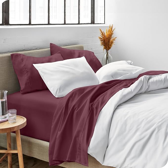 Bare Home Split Head Flex King Sheet Set - 1800 Ultra-Soft Microfiber Bed Sheets - Double Brushed - Deep Pockets - Easy Fit - 4 Piece Set - Bedding Sheets & Pillowcases (Burgundy)