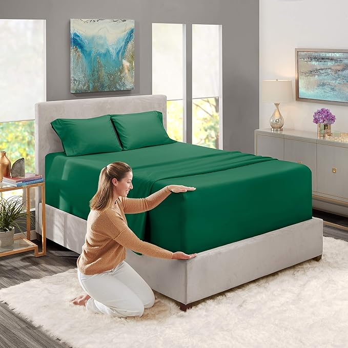 Nestl Sheets Set, King, Microfiber, Deep Pocket, 4 Piece, Hunter Green