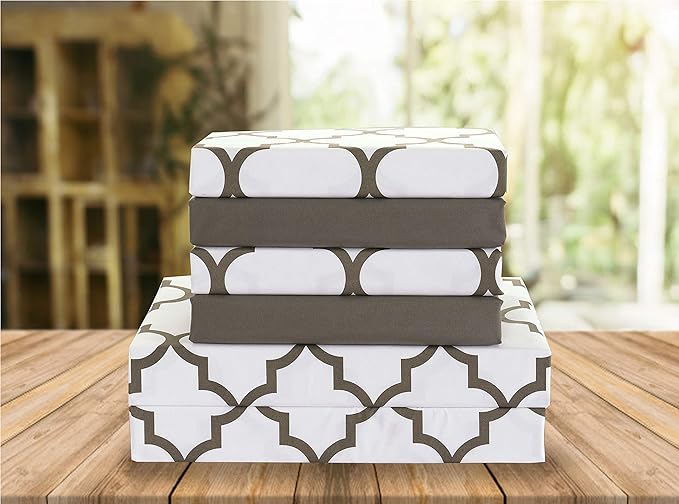 Elegant Comfort Luxury Soft Bed Sheets Quatrefoil Pattern - 1500 Premium Hotel Quality Microfiber Softness Wrinkle and Fade Resistant (6-Piece) Bedding Set, Full, White
