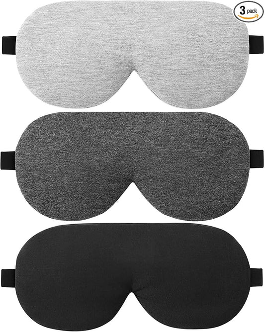 ALASKA BEAR 3 Pack Sleep Eye Masks Organic Cotton Cool Bamboo, 100% Light Blocking, Lightweight for Home or Travel Use (Black, Grey, Silver)