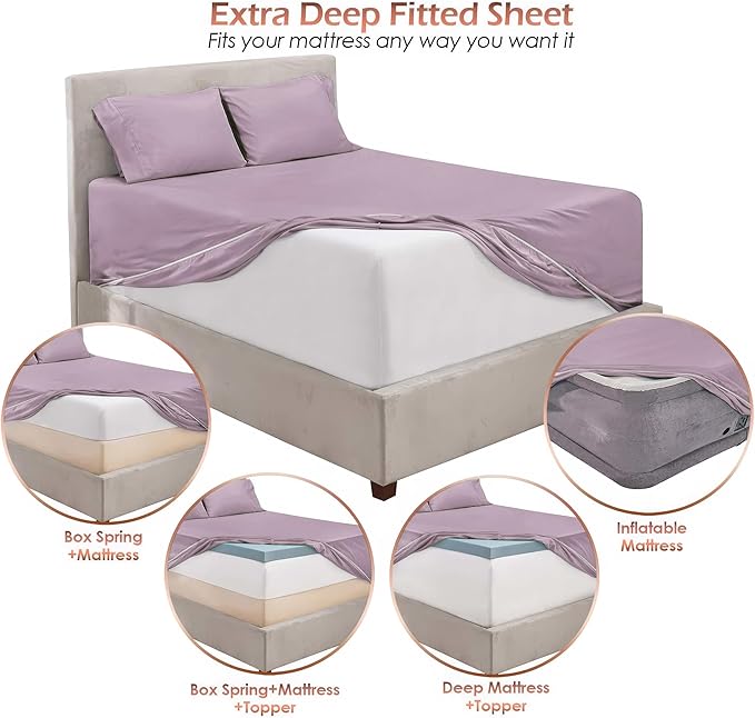 Nestl Full Size Sheet Set, 4 Piece Extra Deep Pocket (18-24 inches), Microfiber, Hotel Luxury, Soft, Breathable, Wrinkle-Free, Easy to Care, Dusty Purple