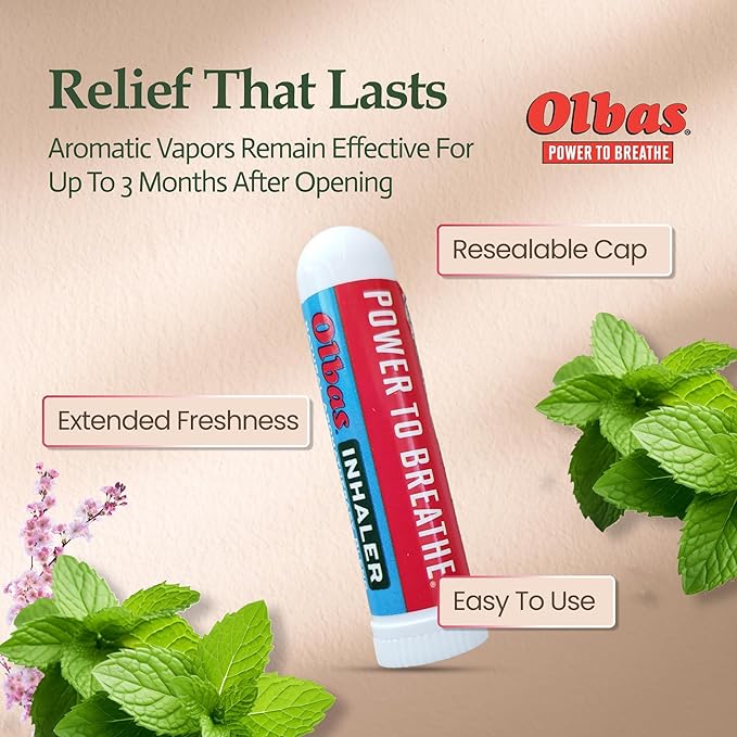 Olbas Inhaler Aromatherapy, Essential Oil Inhaler with Natural Oils, 0.01 Oz, 2 Pack, Pocket Sized Nasal Inhaler Stick for Clear Breathing and Sinus Relief