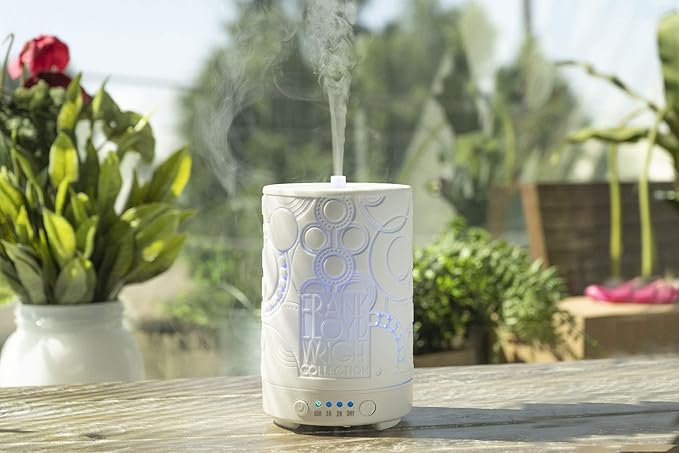 Frank Lloyd Wright Collection Design Inspired Porcelain Aroma Diffusers for Essential Oils 4 Timer Color Changing LED Night Light Auto Off (OYA Carving)