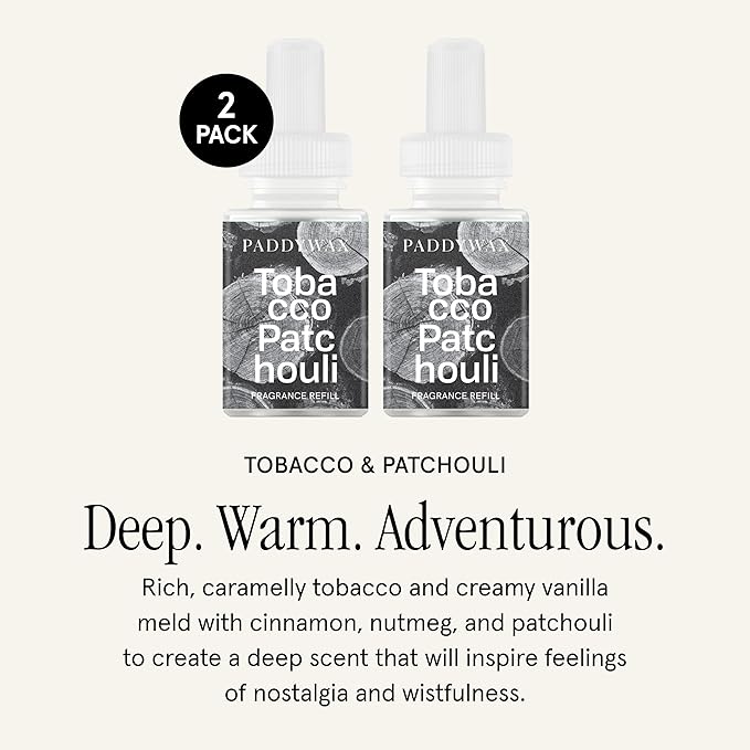 Pura & Paddywax Home Scent Refill - Smart Home Air Diffuser Fragrance - Long-Lasting Luxury Fragrance per Refill - Household Essential - Clean Diffuser Fragrance - 2 Pack, Tobacco & Patchouli