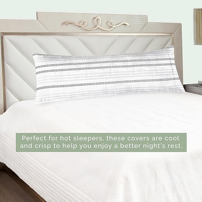 Elegant Comfort Ultra Soft 1-Piece Set Striped Print Pillowcases - 1500 Premium Hotel Quality Microfiber, Soft and Smooth Hidden Zipper Closure 1-Piece Pillow Covers - Body Pillowcase, Traci Gray