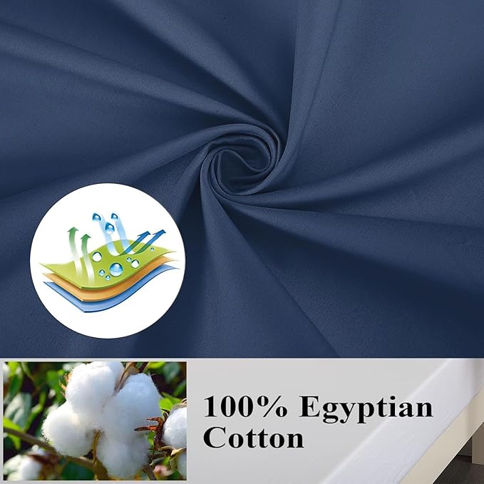 100% Egyptian Cotton Pillow Cases Set of 2, Standard Size 400 Thread Count Cooling Pillowcases, Soft and Breathable Pillow Covers with Envelope Closure, 20x26 Inches (Standard, Navy Blue)
