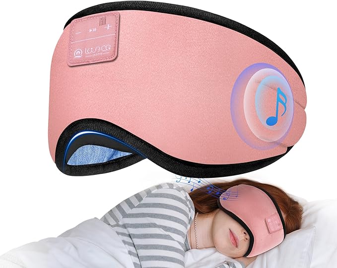 LOVE EYE Sleep Headphones Bluetooth 5.4 Sleeping Eye Mask Wireless Music Earphones with HD Speakers for Side Sleepers Total Blackout Cotton Mask for Travel, Office, Unique Gifts (Pink)