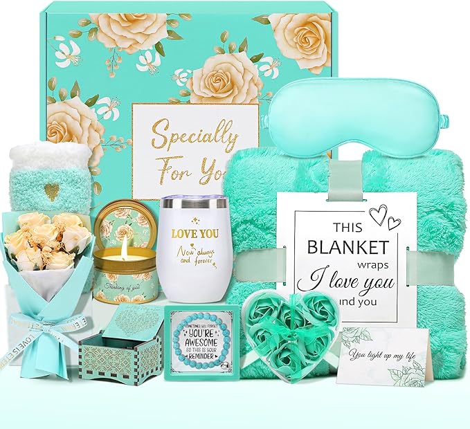 Mothers Day Gifts for Mom Wife Grandma Friends Sister, Birthday Gifts for Women, Self Care Get Well Soon Gifts, Spa Gift Baskets Set Thinking of You Care Package with Flannel Blanket Gift Box