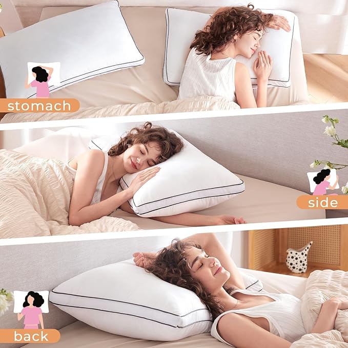 MUXHOMO Bed Pillows Standard Size Set of 4, Full Size Gusseted Bed Pillows for Side, Back, and Stomach Sleepers, Hotel Quality, Oeko-Tex Certified Fluffy Supportive Down Alternative Filling, 4 Pack