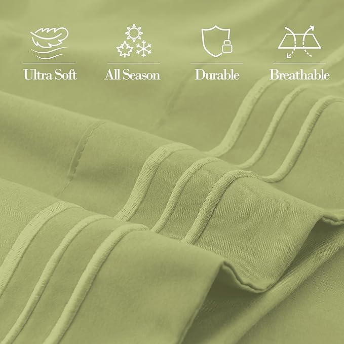 Mocassi 1-Piece Premium Body Pillowcase 1800 Series Hotel Quality Microfiber - Soft and Breathable with 3-Line Embroidery Wrinkle and Stain Resistant, Easy Care, 21" x 54", Olive Green