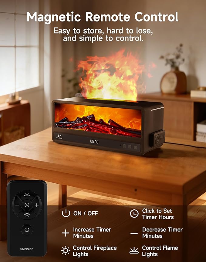 Essential Oil Diffuser, 250Ml Aromatherapy Diffuser with Realistic Flame Effect, 7 Color LED Lights, Remote Control, Quiet Mist for Bedroom Home Office (Black)