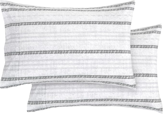 Elegant Comfort Ultra Soft Set of 2 Striped Print Pillowcases - 1500 Premium Hotel Quality Microfiber, Soft and Smooth Envelope Closure 2-Piece Pillow Covers - Standard/Queen, Traci Gray