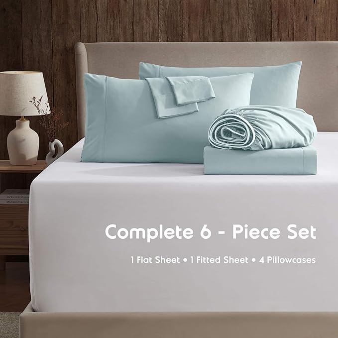 Nestl Extra Deep King Sheet Set - 6 Piece Breathable & Cooling Sheets - Hotel Luxury Bedding Set w/18-24 Inch Deep Pockets - Easy & Secure Fit - Super Soft, Wrinkle Free & Comfy - Bright Blue