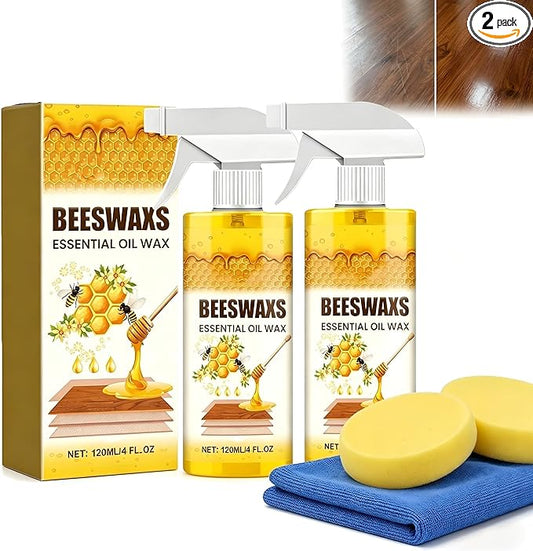 2PCS Natural Beeswax Spray, Beeswax Spray Cleaner,Beeswaxs Essential Oil Wax, Beeswax Furniture Polish,Wood Seasoning Beewax For Furniture Floor, for Furniture, Floor, Tables