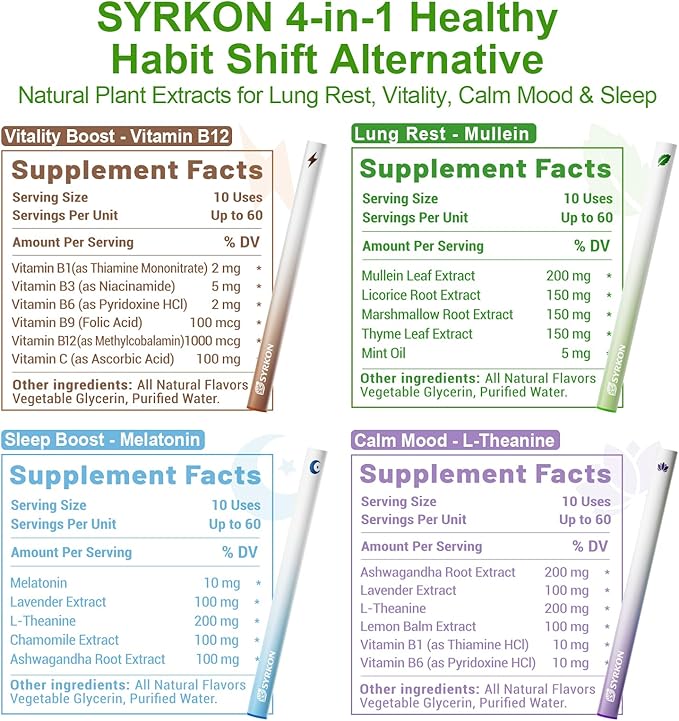 4-in-1 Healthy Herbal Diffuser Pen, Supports Lung Rest, Vitality, Calm Mood & Sleep Aid, with Natural Plant Extracts, Habit Shift, Natural Alternative, Total 2400 Uses
