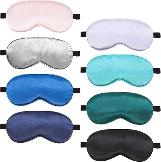 BBTO 8 Pcs Sleep Mask, Silk Eye Mask for Sleeping with Adjustable Strap, Blackout Sleeping Eye Blindfold Soft Silk Mask for Men Women Adults (Multicolor)