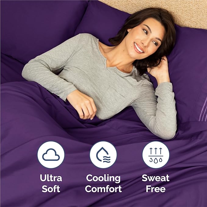Split King Size 5 Piece Sheet Set - Comfy Breathable & Cooling Sheets - Hotel Luxury Bed Sheets for Women & Men - Deep Pockets, Easy-Fit, Soft and Wrinkle Free Sheets - Purple Oeko-Tex Bed Sheet Set