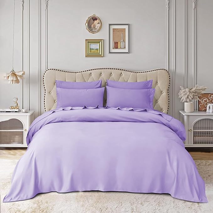 Mocassi Luxury King 4-Piece Sheet Set - 1800 Premium Hotel Quality - Easy-Fit, Wrinkle, Fade Resistant Bed Sheets and Pillowcases - All Around Elastic Fitted Sheet, Deep Pocket, Lilac
