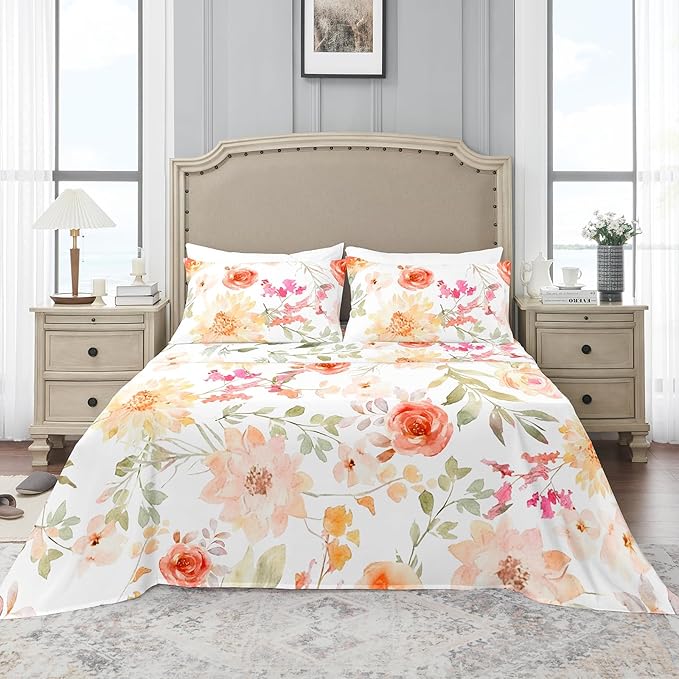 YIYEA Standard Pillow Cases Set of 2, Ultra Soft Double Brushed Microfiber Pillowcases Standard, Floral Bed Pillow Covers, Fade Resistant, Easy Slip-On (20"x26")