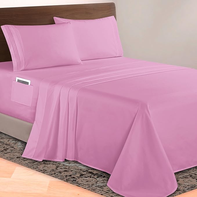 Elegant Comfort Luxurious 1500 Premium Hotel Quality Microfiber 4-Piece Sheet Set, 18-24 Inches Deep - Extra Deep Pocket Sheets - Ultra Soft 4PC Deep Pocket Sheets, King, Light Pink