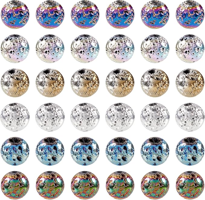 Craftdady 150Pcs 6.5mm Natural Lava Stone Beads Round Metallic Volcanic Rock Gemstone Beads Bumpy Spacer Beads for Craft DIY Essential Oil Bracelet Jewelry Making Supplies