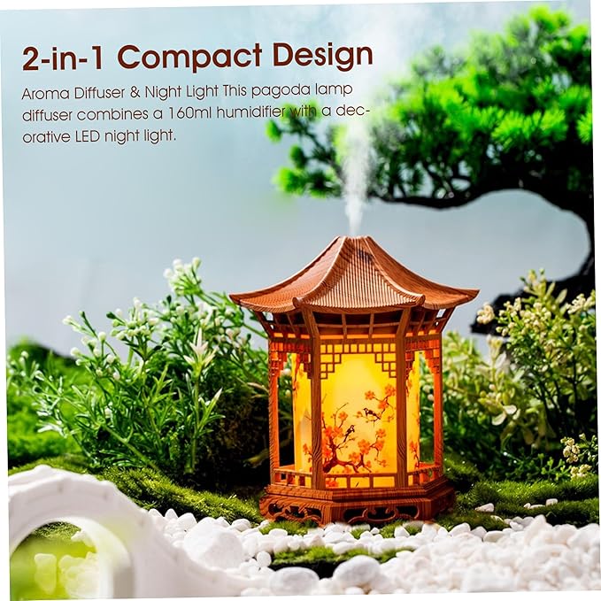 Essential Oil Diffusers, Chinese Lantern Aroma Diffuser & Night Light - 160ml Essential Oil Diffuser with Dual Mist Modes, Dual Color Temperatures, Shallow Wood Grain for Bedroom Office, Khaki, Essen