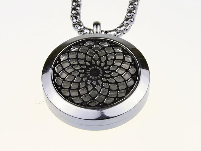 Wild Essentials Sun Mandala Essential Oil Diffuser Necklace, Stainless Steel Locket Pendant with 24 inch Chain, 12 Color Refill Pads, Customizable Color Changing Perfume Jewelry for Aromatherapy