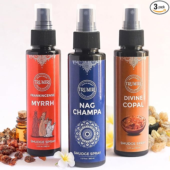 Set of 3 Smudge Sprays Frankincense Myrrh|Nag Champa|Copal for Cleansing Negative Energy and Protection - Natural Room Sprays and Body Mists Made with Non Toxic Essential Oils