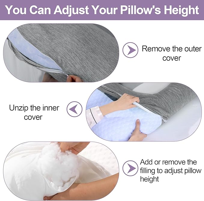 HOMBYS Cooling U Shaped Pillow for Neck, Contour Shoulder Pillow for Side Sleepers, Ergonomic Body Pillows for Adults, Hug Pillow with Washable Cover for Back, Shoulder Pressure Reduce (Dark Grey)