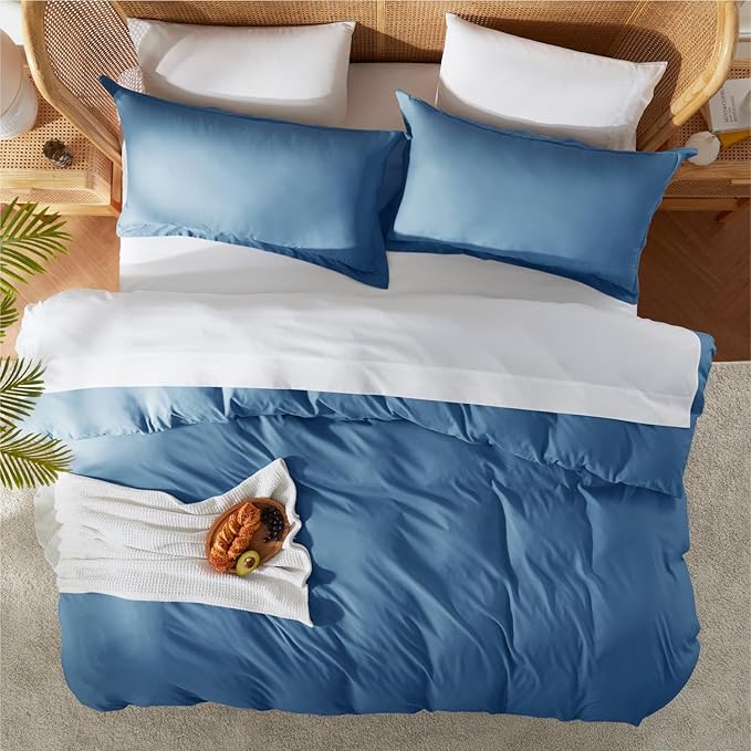 Nestl King Duvet Cover Set with Comforter Insert - Blue Heaven 4 Piece 104x90 Duvet Cover & 2 Pillow Shams with White Quilted Down Alternative Comforter, Ultra Soft, All Season