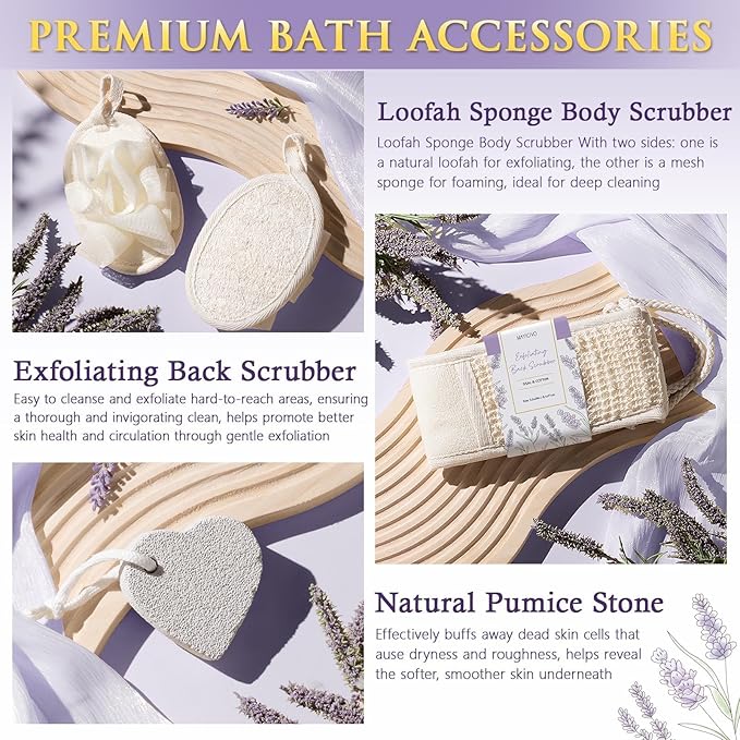 Mothers Day Birthday Gifts for Women, Lavender Relaxing Spa Gift Baskets for Women Self Care Package Bath Gift Set, Home Bath and Body Kit Pamper Gifts for Womens Her Mom Friends Wife Girlfriend Wife