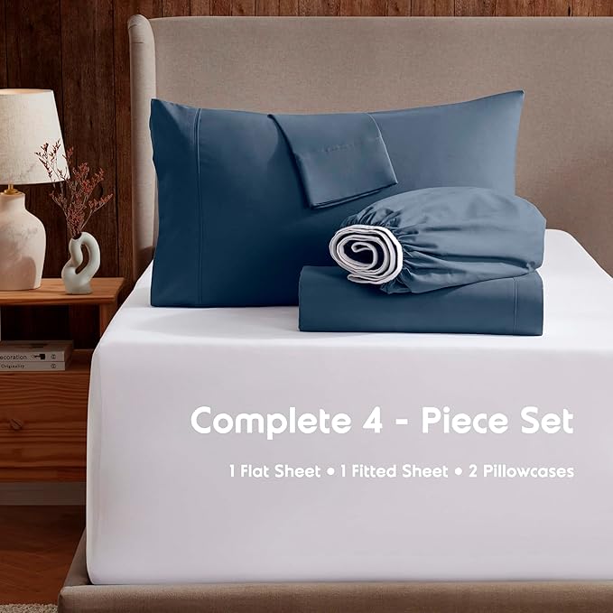 Nestl Extra Deep Twin Sheet Set - 4 Piece Breathable & Cooling Sheets - Hotel Luxury Bedding Set w/18-24 Inch Deep Pockets - Easy & Secure Fit - Super Soft, Wrinkle Free & Comfy - Navy Blue
