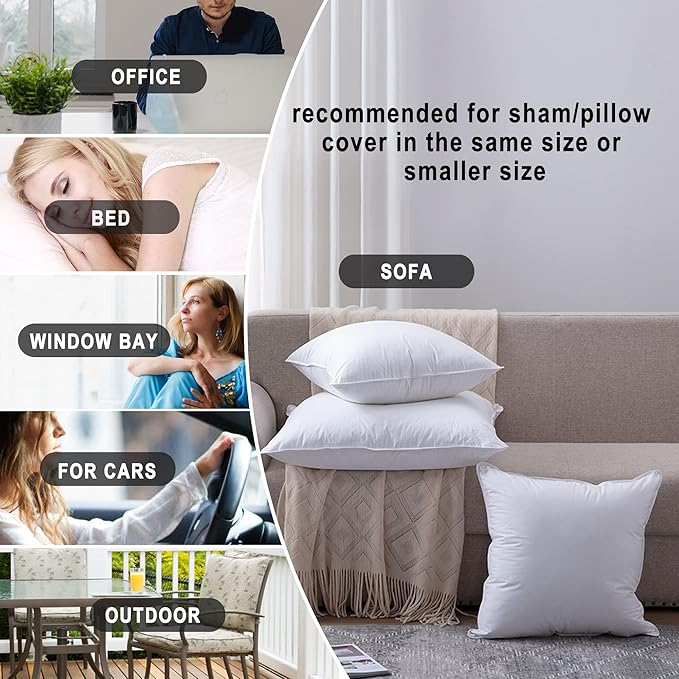 HITO 20x20 Pillow Inserts (Set of 4)- 100% Cotton Covering Down Alternative Throw Pillows White for Couch Bed Sofa