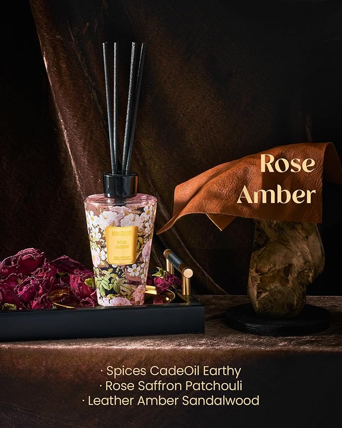 M&SENSE Rose Amber Reed Diffuser Set - 8.79fl oz Home Fragrance Non-Toxic Essential Oil Diffuser with All Natural Sticks, Air Freshner Gifts for Bathroom Bedroom Office Home Decor