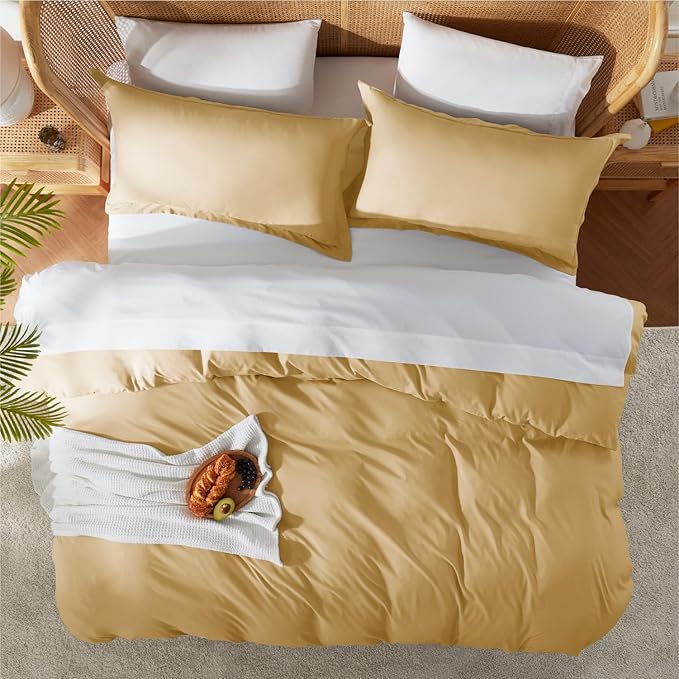 Nestl King Duvet Cover Set with Comforter Insert - Camel Gold 4 Piece 104x90 Duvet Cover & 2 Pillow Shams with White Quilted Down Alternative Comforter, Ultra Soft, All Season