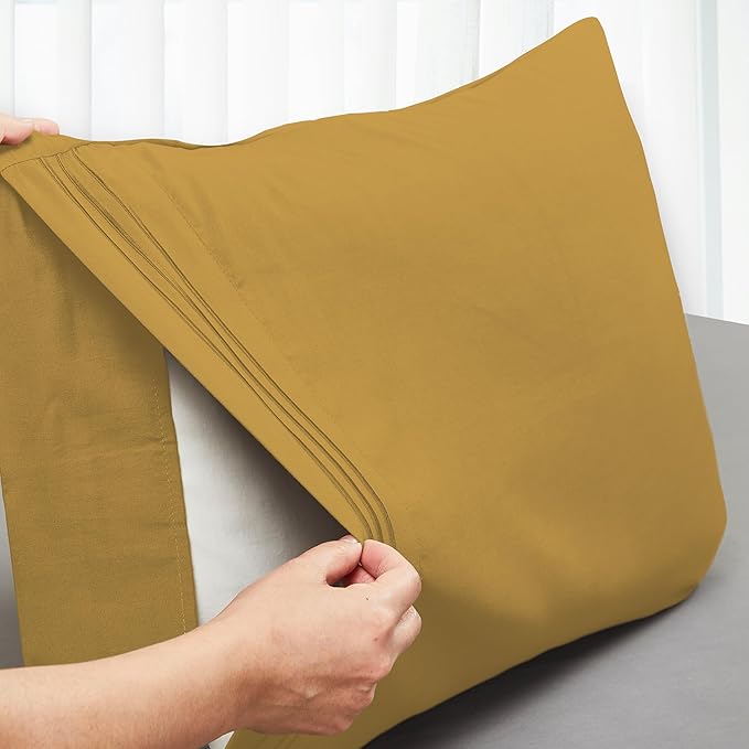 Mocassi 2-Piece Premium Standard/Queen Pillowcase Set 1800 Series Hotel Quality Microfiber - Soft and Breathable with 3-Line Embroidery Wrinkle and Stain Resistant, Easy Care, 20" x 30", Bronze