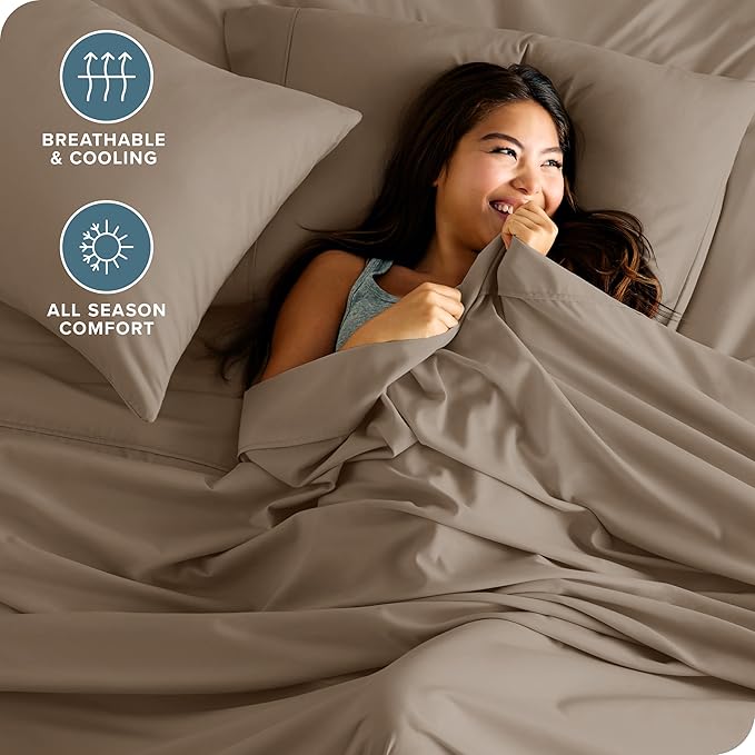 Bare Home Twin Sheet Set - 1800 Ultra-Soft Microfiber Twin Bed Sheets - Double Brushed - Deep Pockets - Easy Fit - 3 Piece Set - Bedding Sheets & Pillowcases (Twin, Pebble)